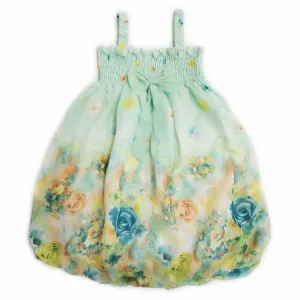 Little Girls Teal Rose Strap Bow Floral Chiffon Baby Doll Dress 24M-8