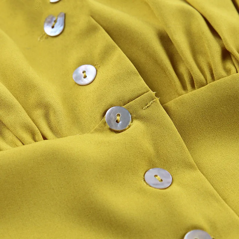 Long Puff Sleeves Buttoned Blouse