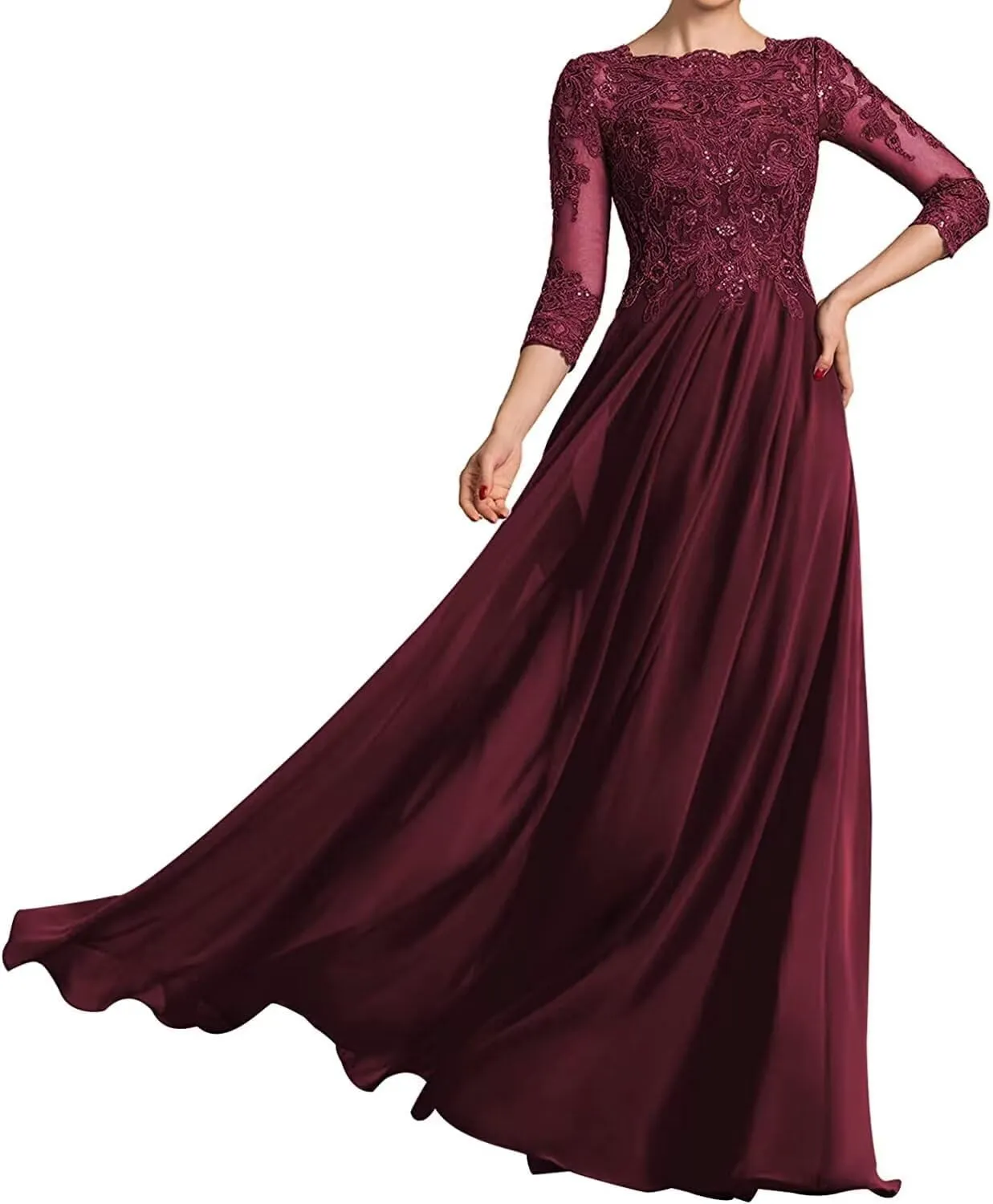Long Sleeve Mother of The Bride Dresses Chiffon Laces Applique Wedding Formal Gowns for Mother of The Groom