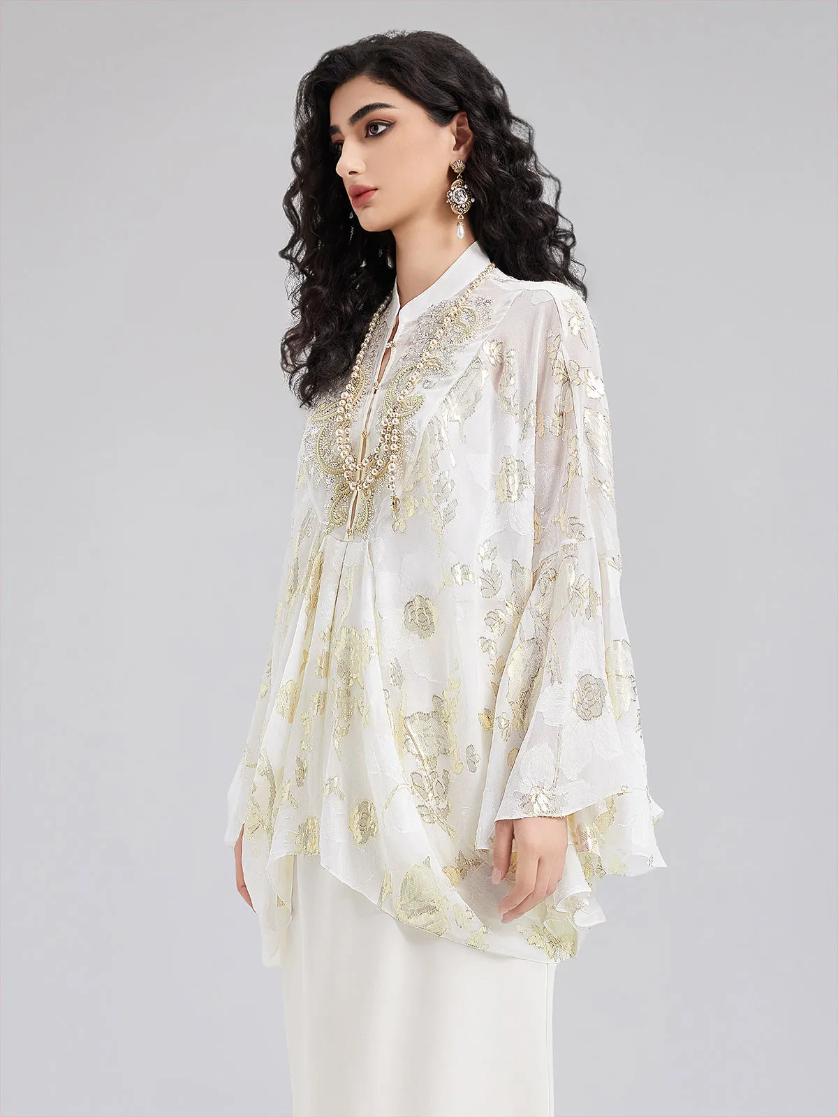 Luxe Sequin Embroidered Chiffon Blouse