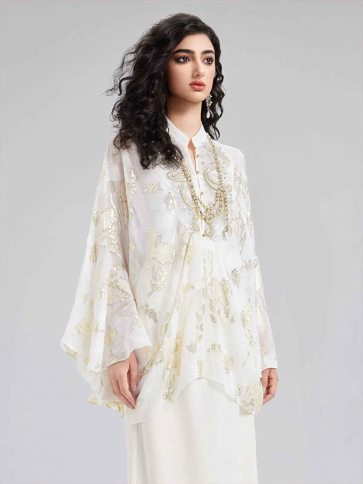 Luxe Sequin Embroidered Chiffon Blouse
