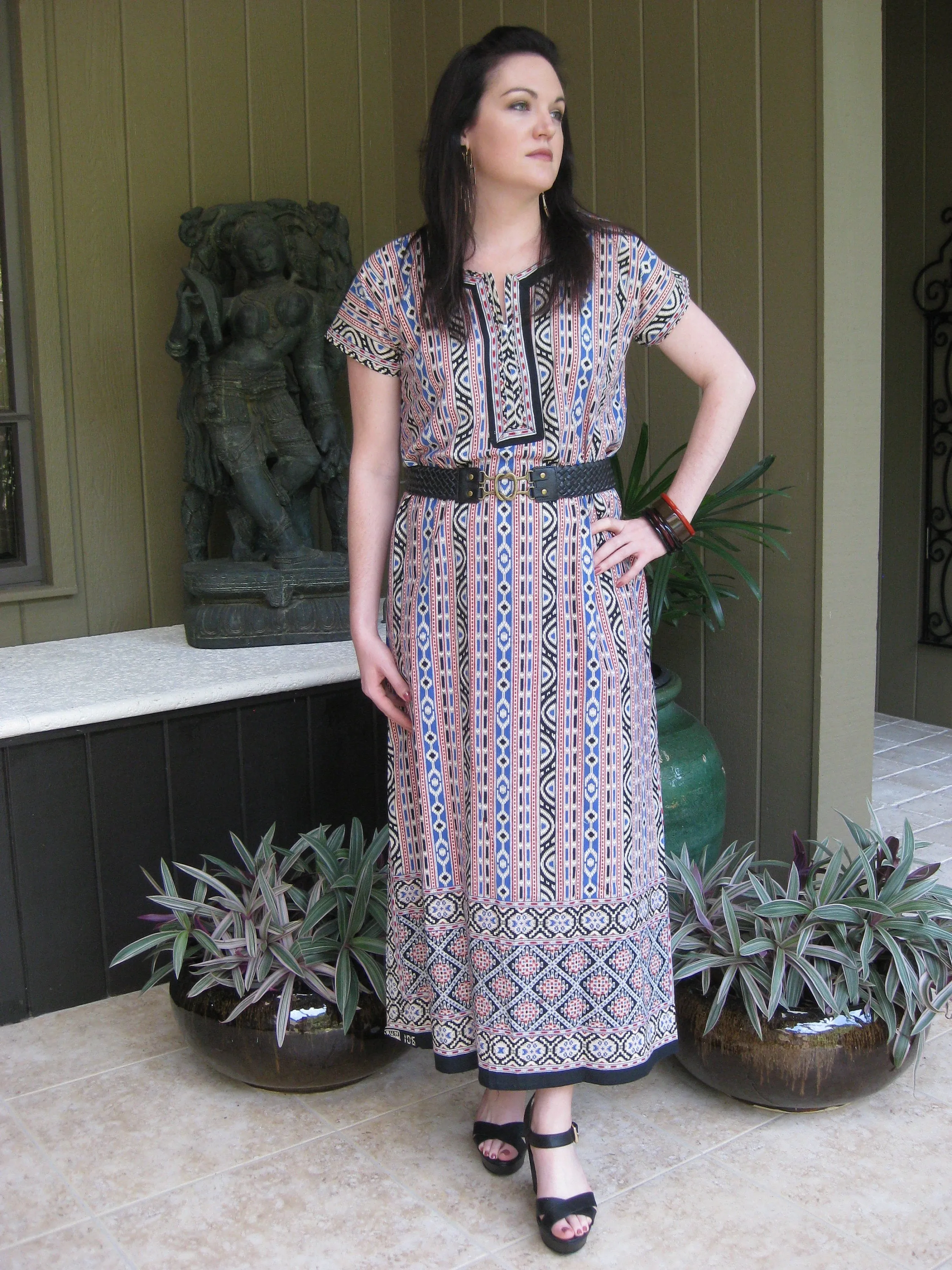 Maxi Caftan Dress, Maternity Blue Floral Printed Lounger L