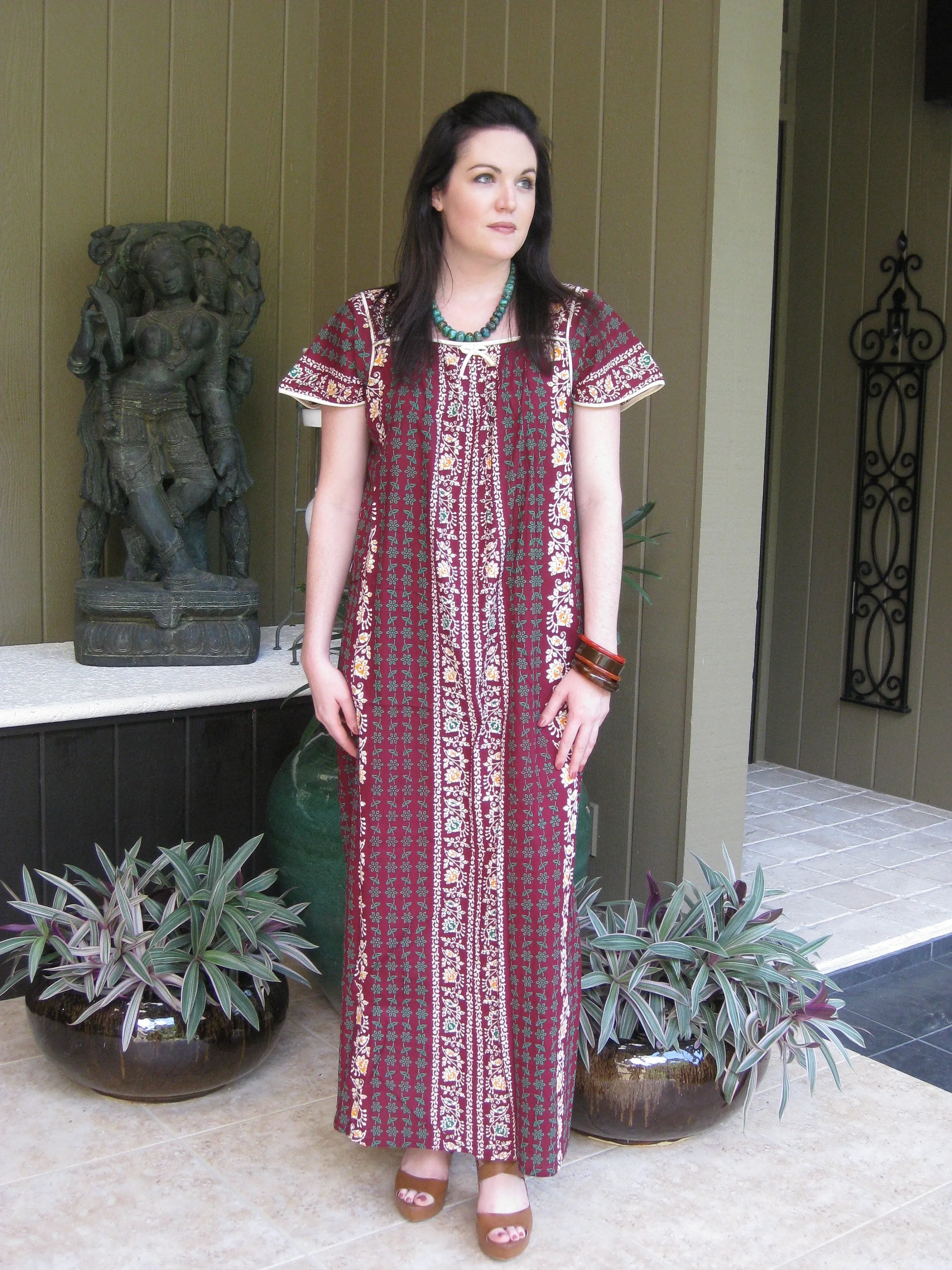 Maxi Caftan Dress, Maternity Blue Floral Printed Lounger L