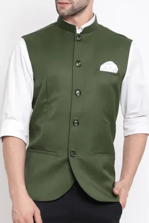 Men Olive Green Nehru Jacket Solid for Men Modi Jacket for Men Plain Nehru Jacket Formal Nehru Jacket Nehru Jacket for Wedding for Men