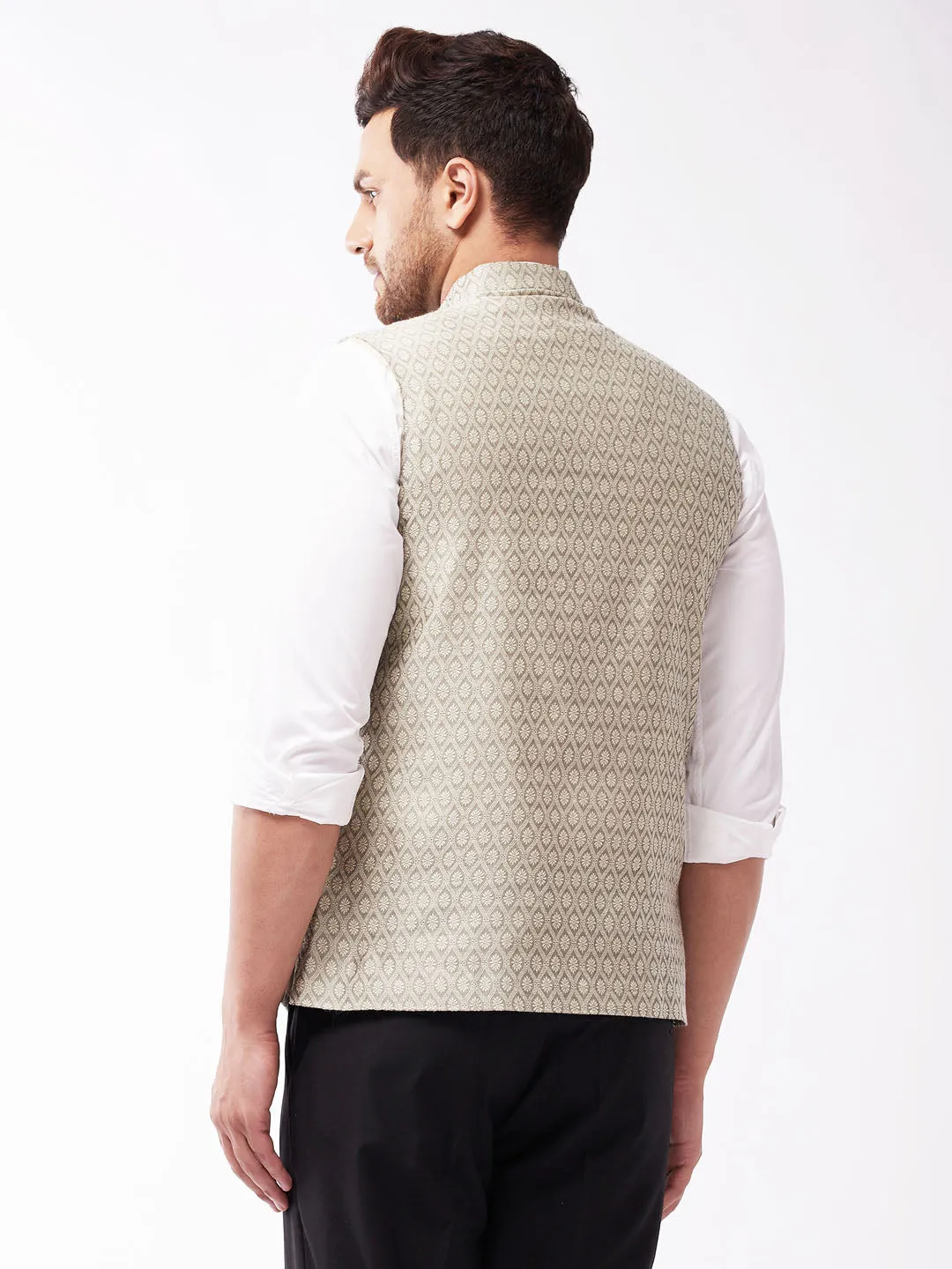 Men's Grey Silk Blend Nehru Jackets - Vastramay