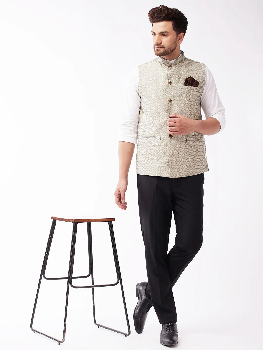 Men's Grey Silk Blend Nehru Jackets - Vastramay