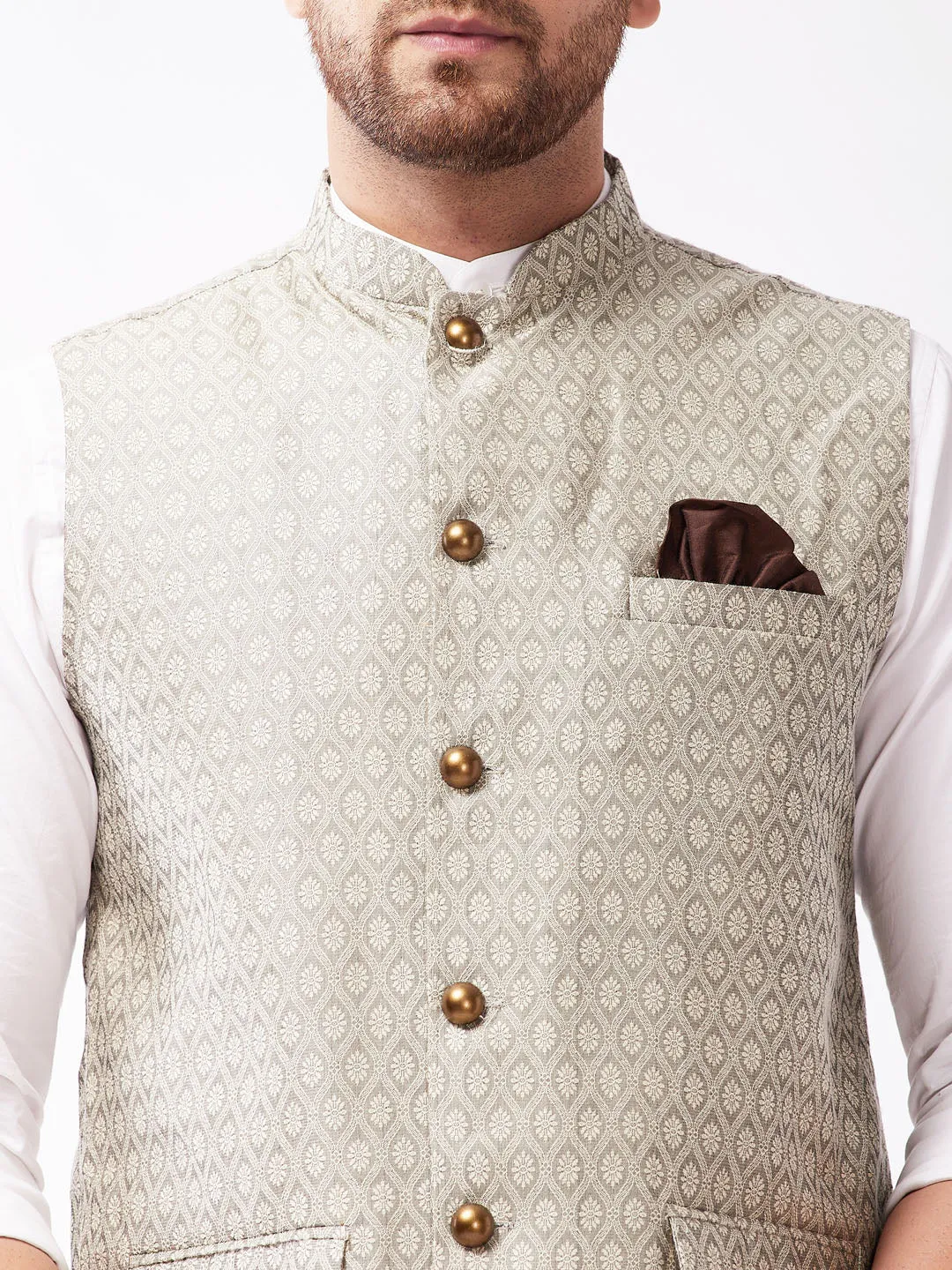 Men's Grey Silk Blend Nehru Jackets - Vastramay