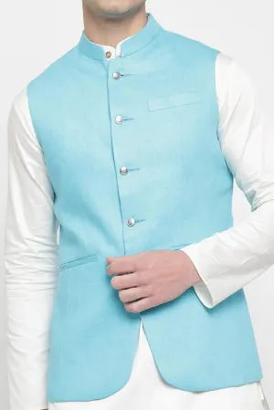 Men's Nehru Jacket Sky Blue Ethnic Wear Wedding Half Jacket Indian Function & Festival Nehru Jacket Gif For Him
