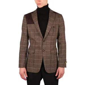 Mens Wool Tweed Shooting Jacket Check Hunting Herringbone Blazer Oak Elbow Patch