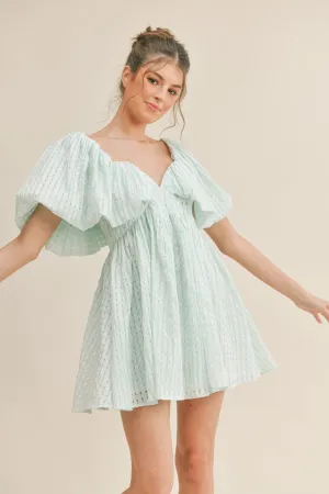 Mint Sweetheart Neckline Puff Sleeve A-Line Dress