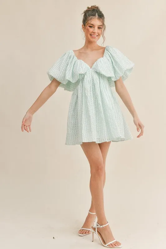 Mint Sweetheart Neckline Puff Sleeve A-Line Dress