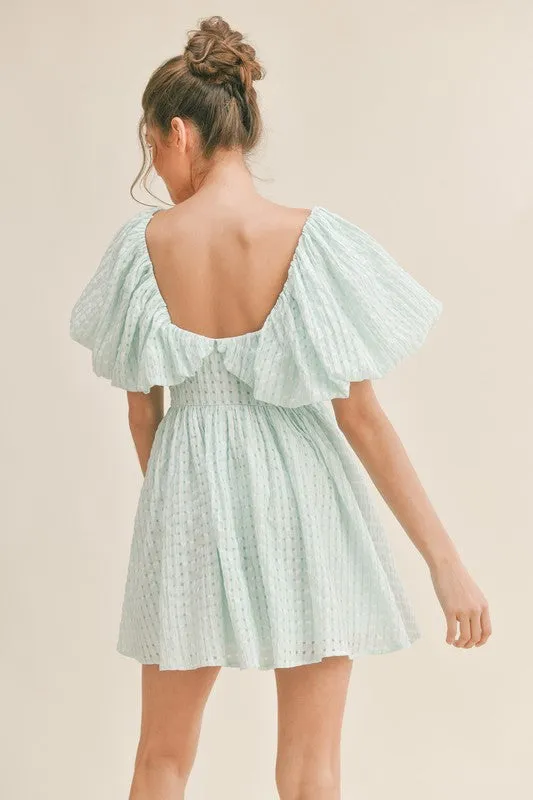 Mint Sweetheart Neckline Puff Sleeve A-Line Dress