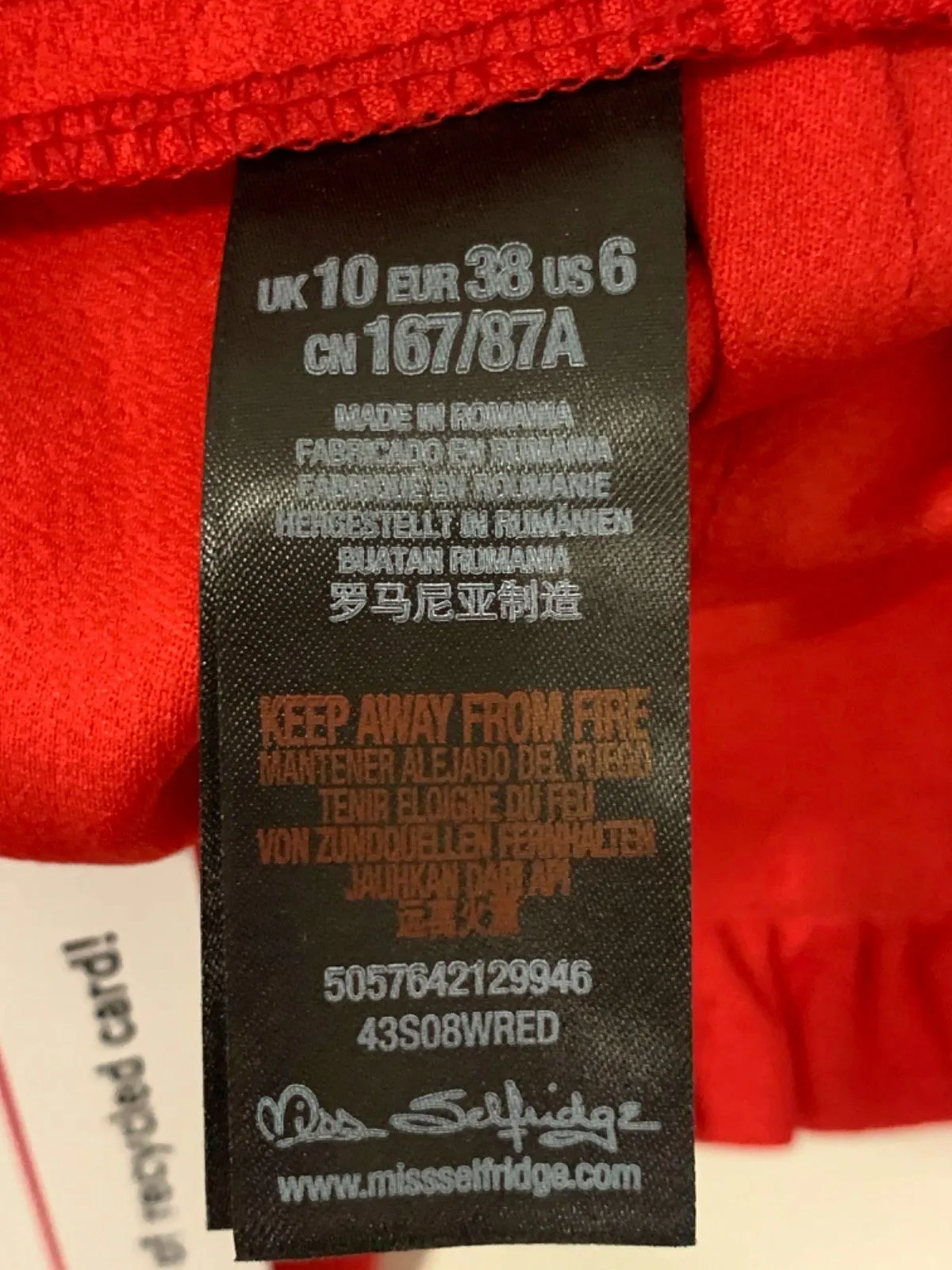 Miss Selfridge Red Wide Leg Trousers UK 10