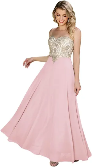 MisShow Women's Lace Applique Prom Dresses with Diamond Sheer Neck Long Chiffon Formal Evening Gowns