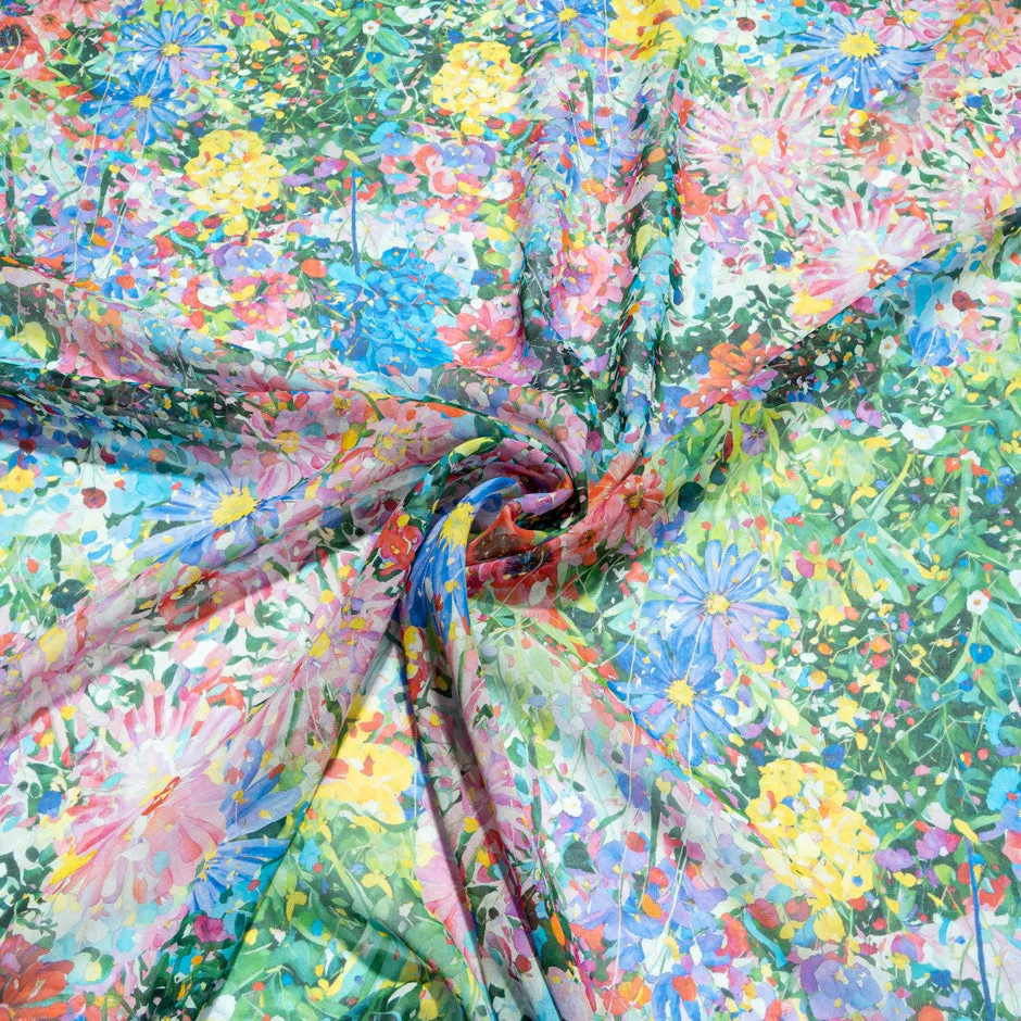 Multi Abstract Floral Printed Pure Silk Georgette