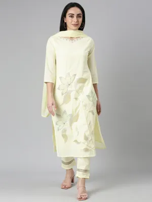Neerus yellow Regular Straight Solid Kurta and Trousers With Dupatta