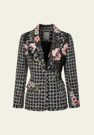 Notched-lapel Sequine-detail Embroidered Jacket
