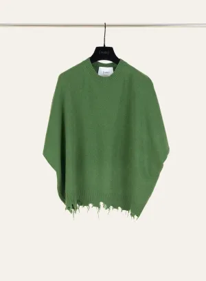 NUDE-Crew Neck Short Sleeve Knit with Raw Edges Clorophyll