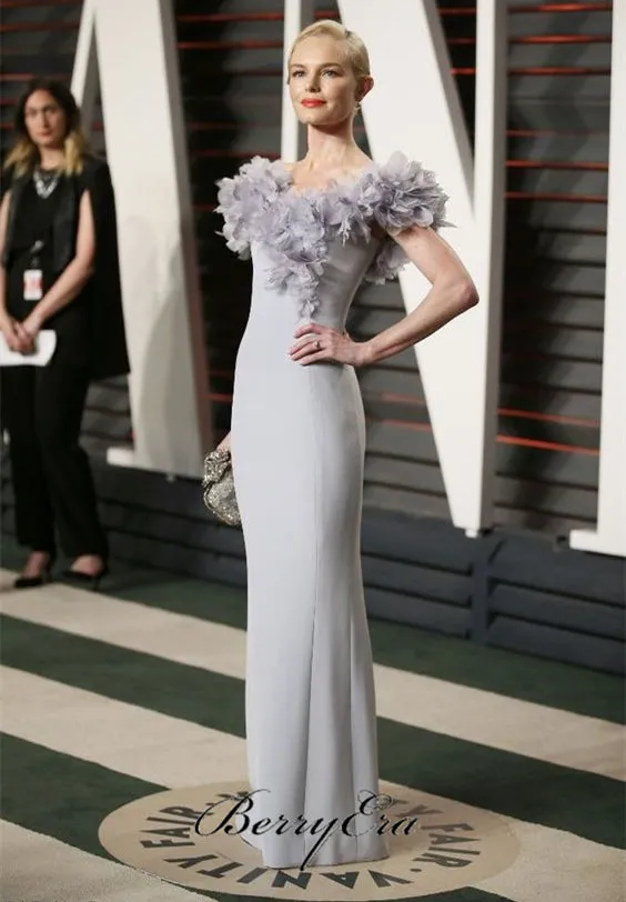 Off Shoulder Light Grey Prom Dresses, Celebrity Dresses, Affordable Evening Dresses