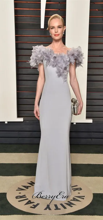 Off Shoulder Light Grey Prom Dresses, Celebrity Dresses, Affordable Evening Dresses
