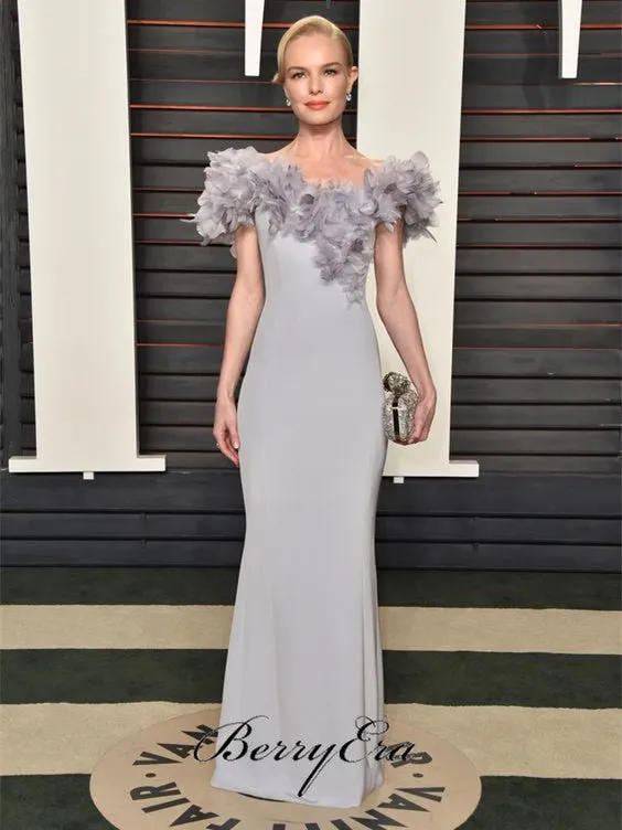 Off Shoulder Light Grey Prom Dresses, Celebrity Dresses, Affordable Evening Dresses
