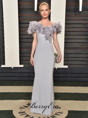Off Shoulder Light Grey Prom Dresses, Celebrity Dresses, Affordable Evening Dresses