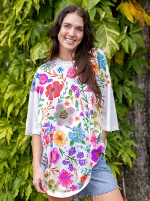 One Size Cotton Easy Tee - Rainbow Garden White