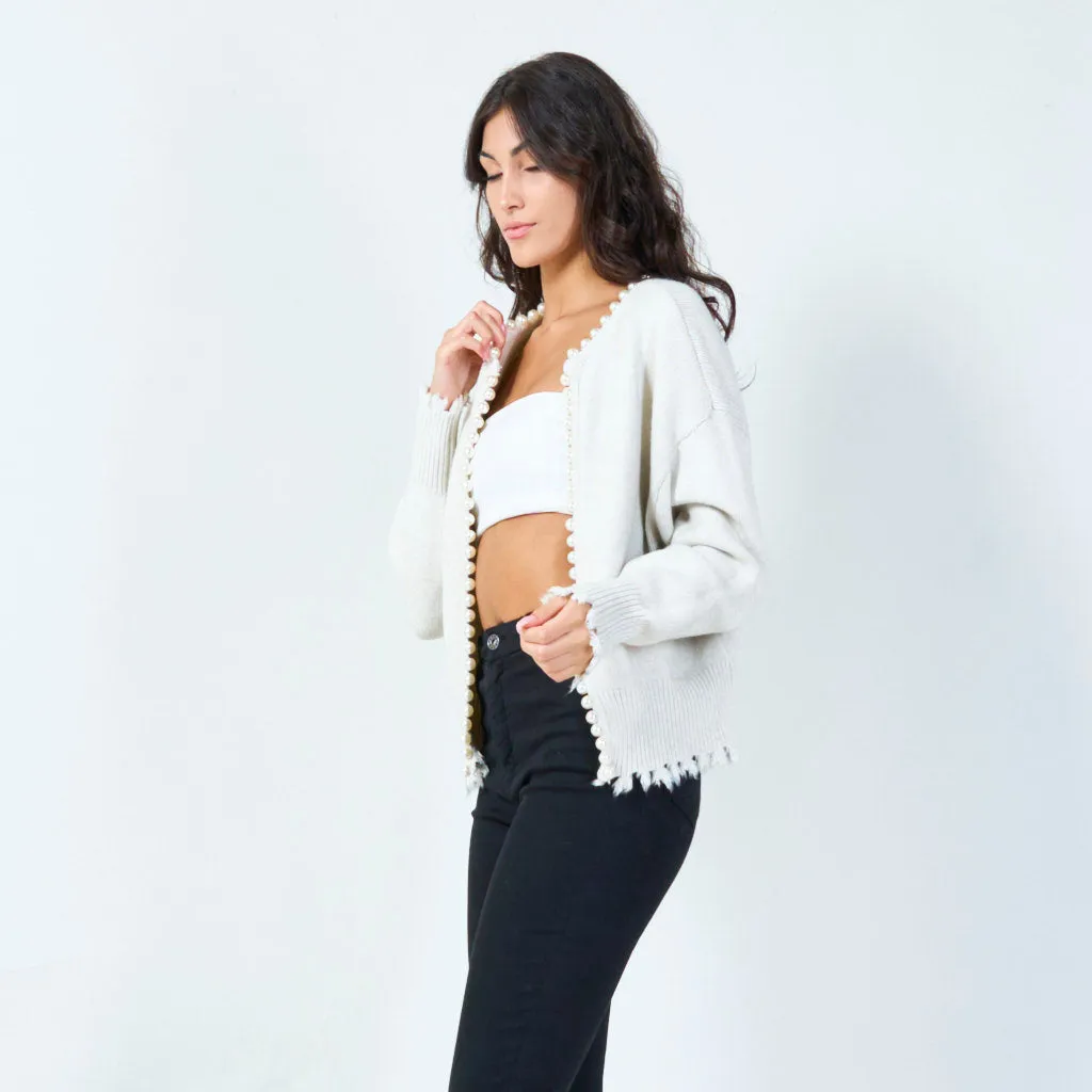 Pearl-trimmed cardigan with distressed edges wholesale