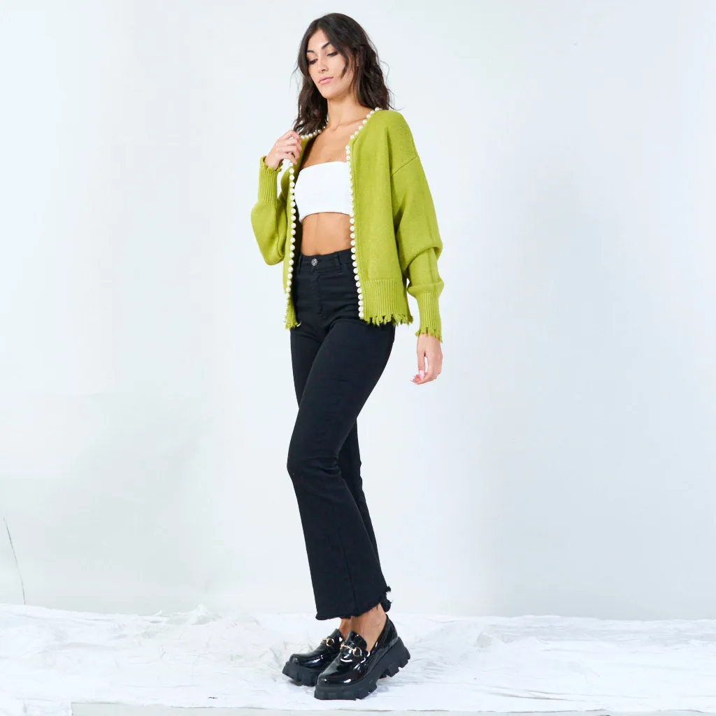 Pearl-trimmed cardigan with distressed edges wholesale