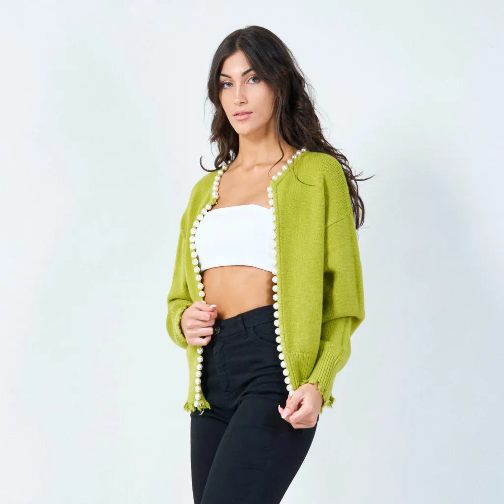 Pearl-trimmed cardigan with distressed edges wholesale
