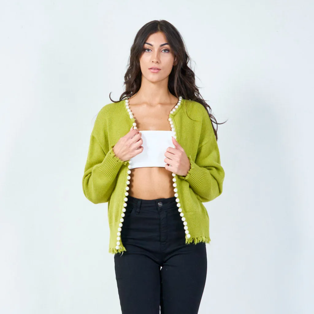 Pearl-trimmed cardigan with distressed edges wholesale