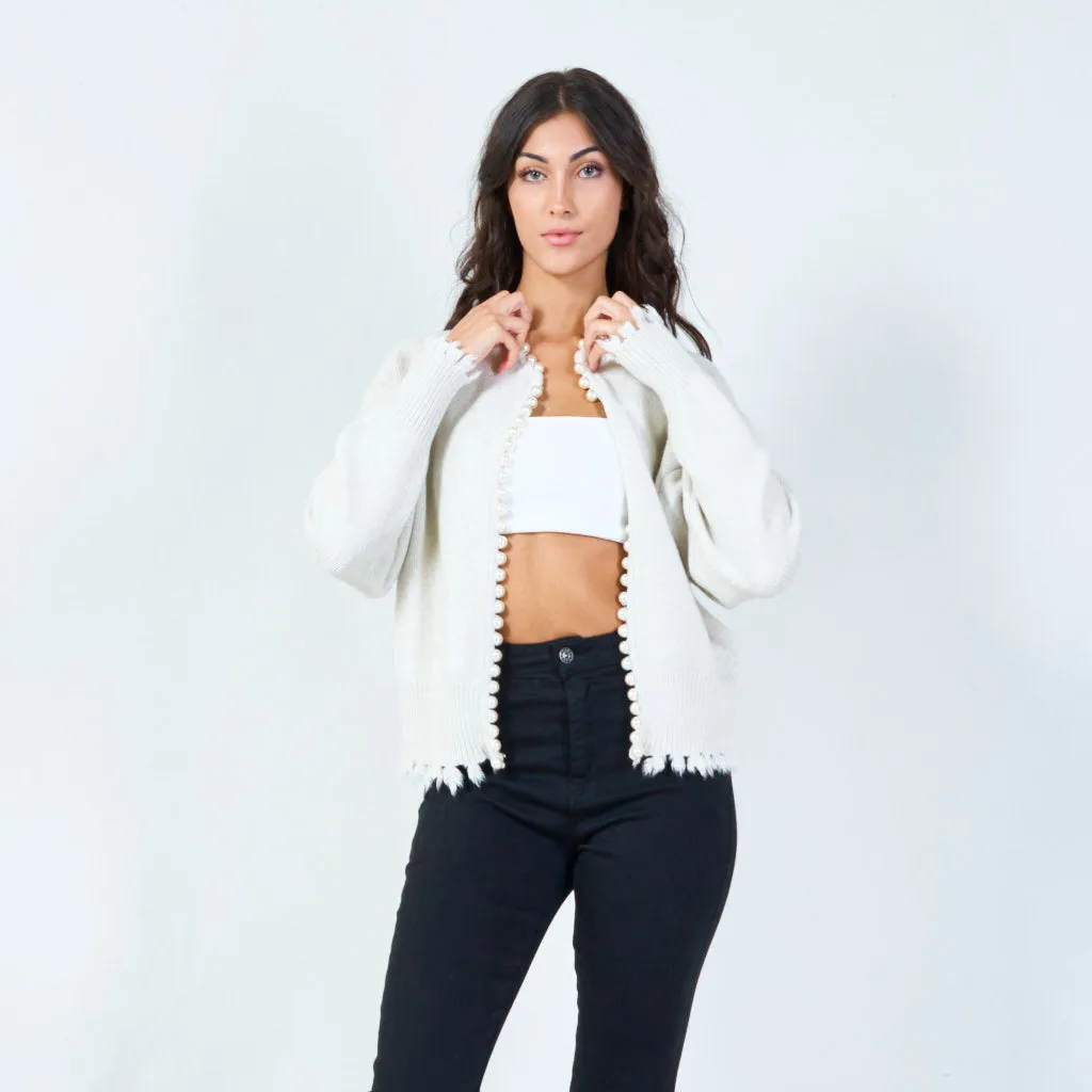 Pearl-trimmed cardigan with distressed edges wholesale