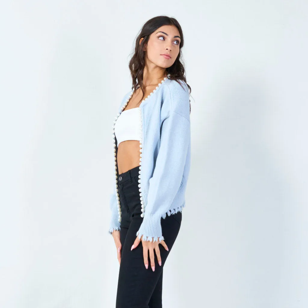 Pearl-trimmed cardigan with distressed edges wholesale