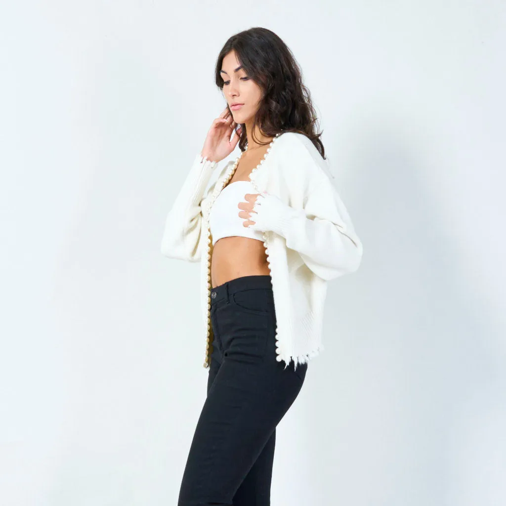 Pearl-trimmed cardigan with distressed edges wholesale