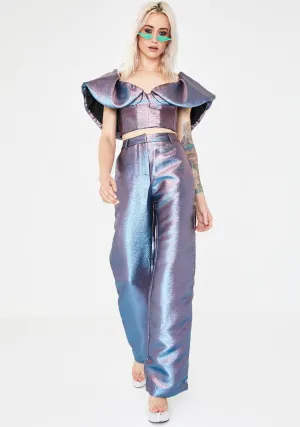 Pink Blue Metallic Wide Leg Trousers