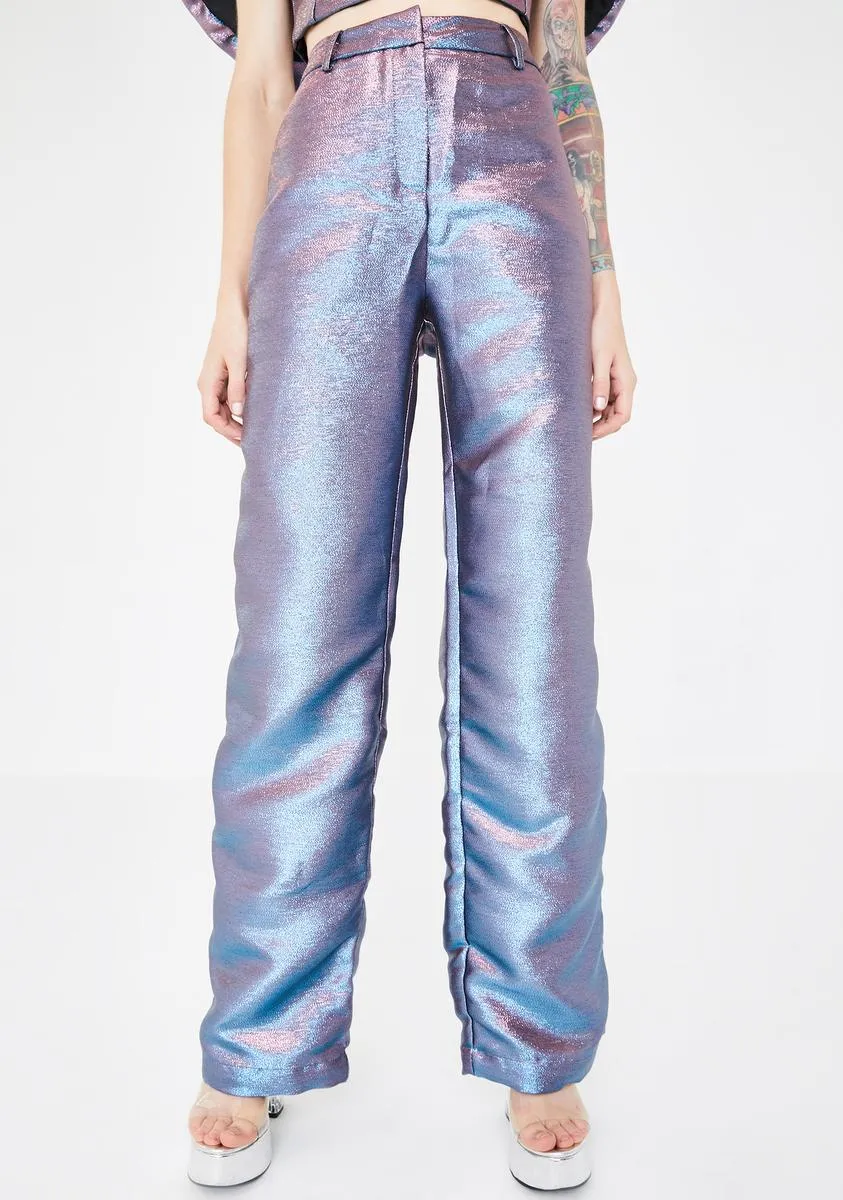 Pink Blue Metallic Wide Leg Trousers