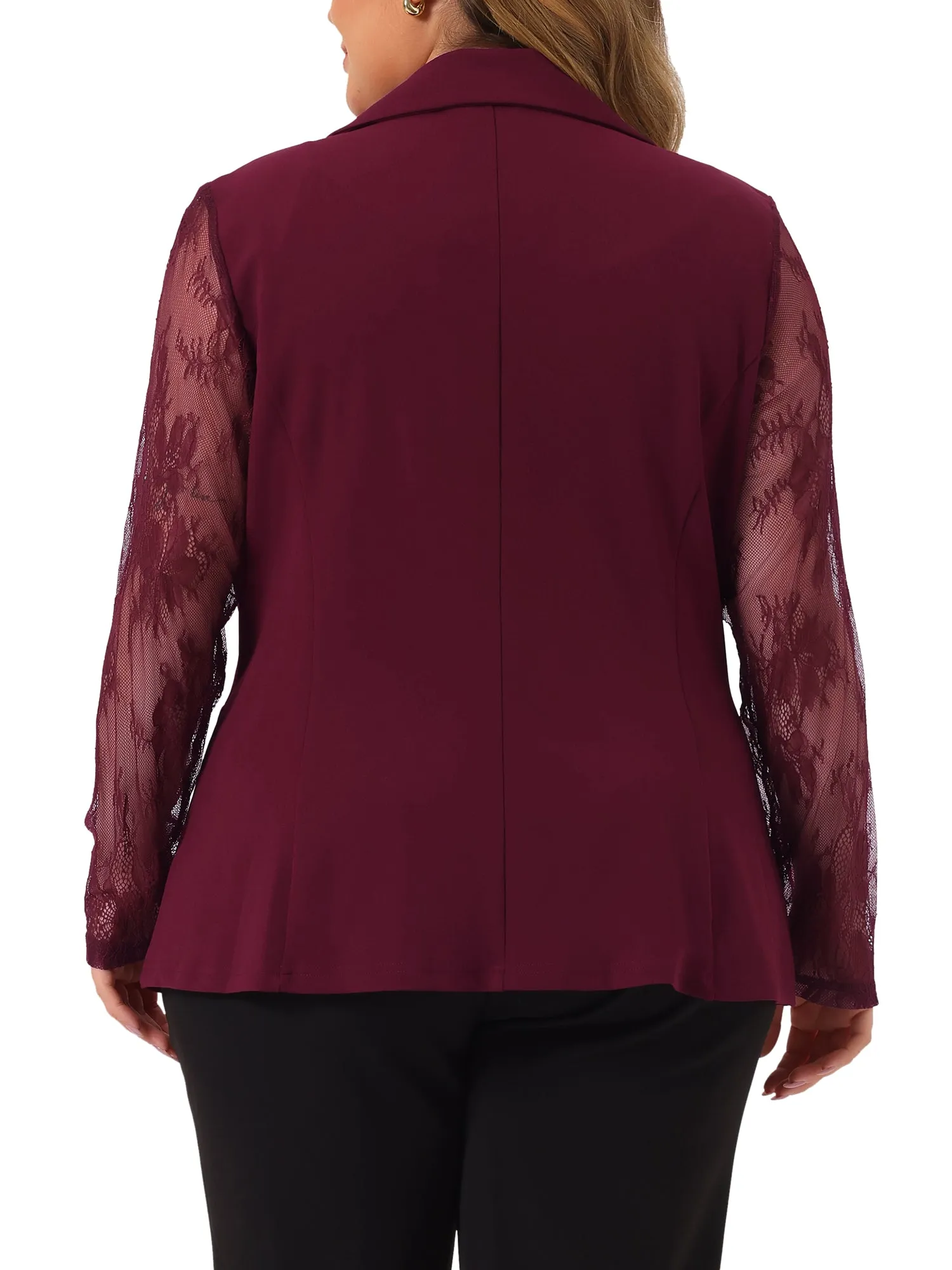 Plus Size Work Notch Lapel Lace Front Blazer Jackets