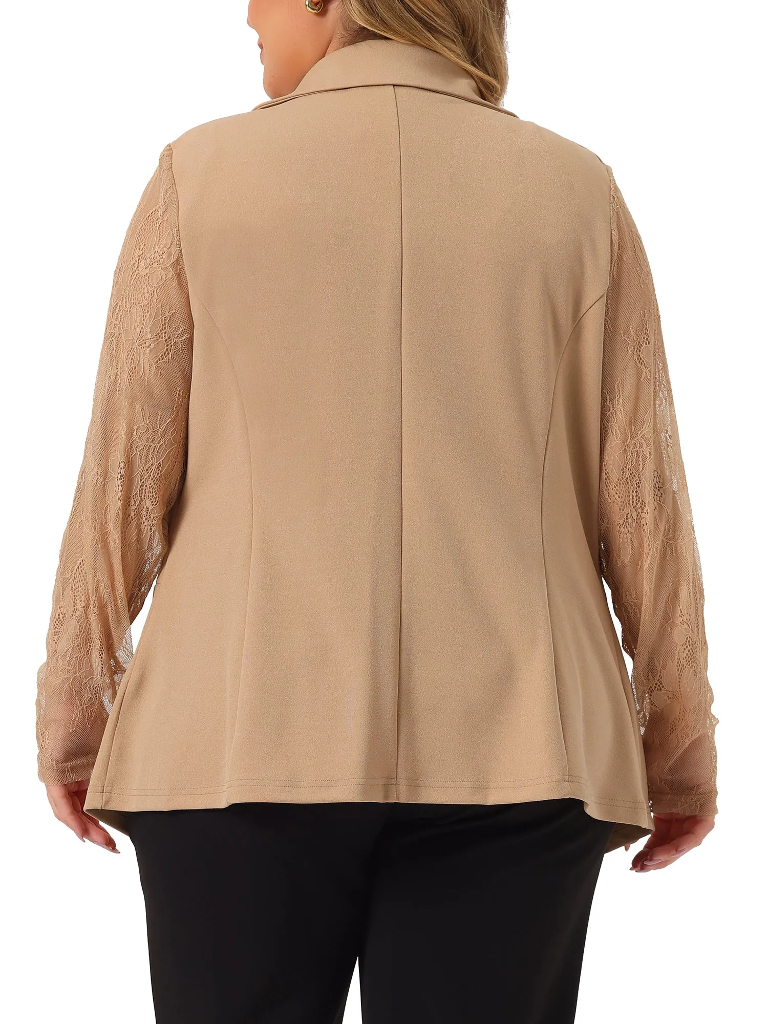 Plus Size Work Notch Lapel Lace Front Blazer Jackets