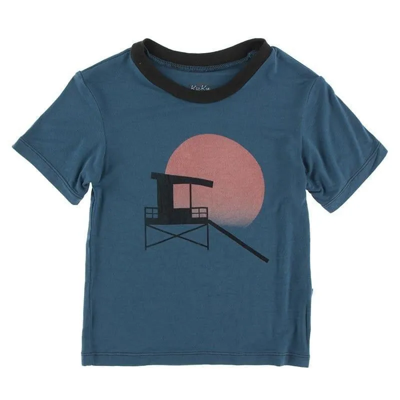 Print Bamboo Short Sleeve Easy Fit Crew Neck Graphic Tee - Deep Sea Lifeguard Tower