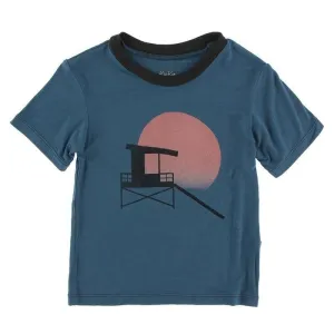 Print Bamboo Short Sleeve Easy Fit Crew Neck Graphic Tee - Deep Sea Lifeguard Tower