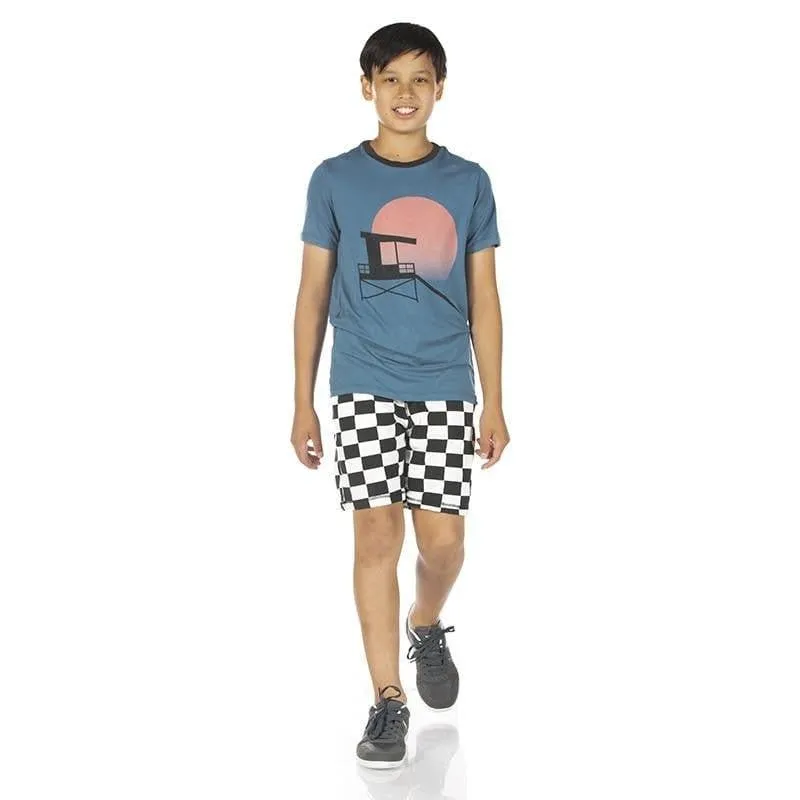 Print Bamboo Short Sleeve Easy Fit Crew Neck Graphic Tee - Deep Sea Lifeguard Tower