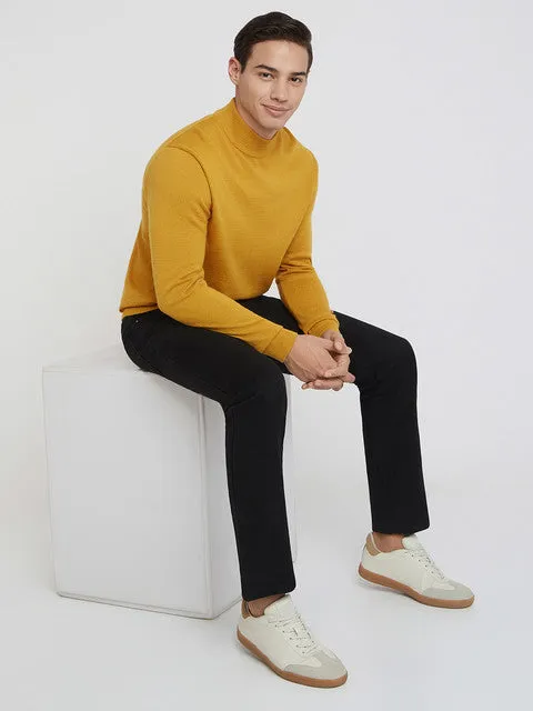 Raymond Men Yellow Solid Contemporary Fit Wool Blend Sweater
