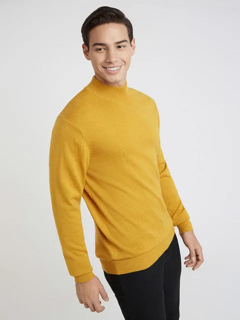 Raymond Men Yellow Solid Contemporary Fit Wool Blend Sweater