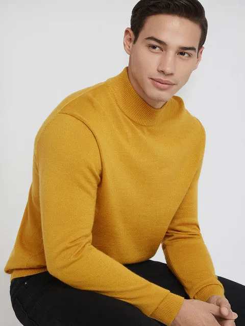 Raymond Men Yellow Solid Contemporary Fit Wool Blend Sweater