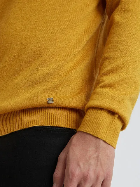 Raymond Men Yellow Solid Contemporary Fit Wool Blend Sweater
