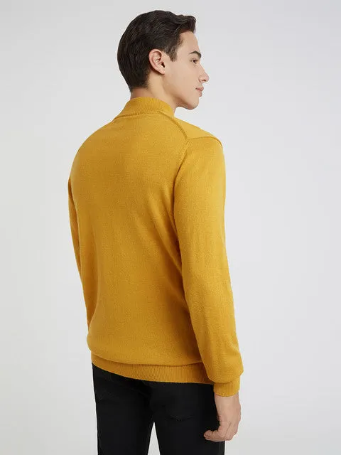 Raymond Men Yellow Solid Contemporary Fit Wool Blend Sweater