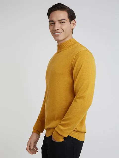 Raymond Men Yellow Solid Contemporary Fit Wool Blend Sweater
