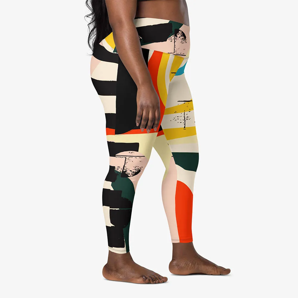 Recycled Printed Leggings "Stripe Art" Black/Red/Yellow with Pockets
