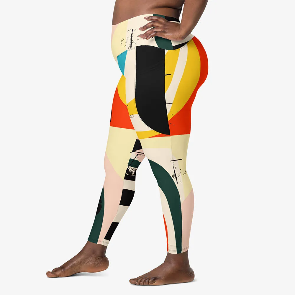 Recycled Printed Leggings "Stripe Art" Black/Red/Yellow with Pockets