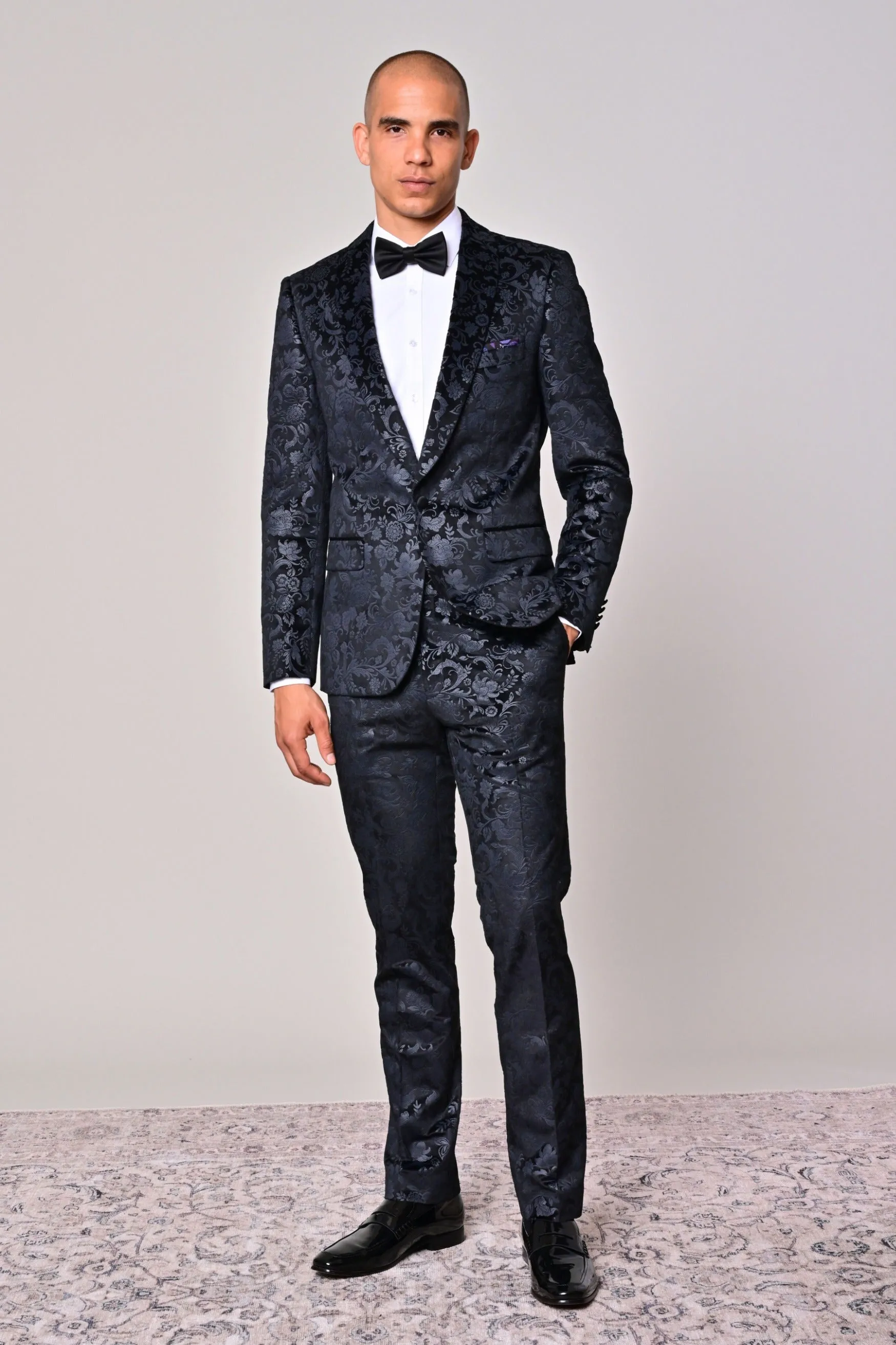 Regent Shawl Tux Jacket - slim - Black Floral Velvet